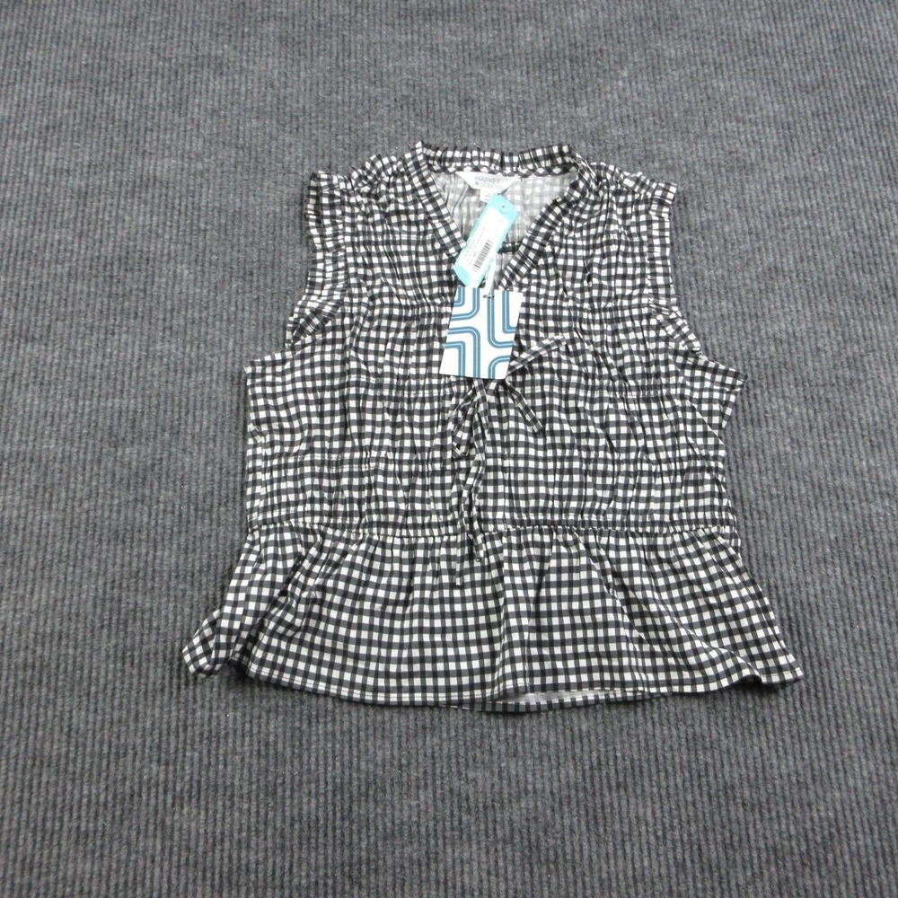 Market & Spruce Blouse Womens M Black Nina Tie Front Smocked V-Neck Spandex NWT - Picture 1 of 12